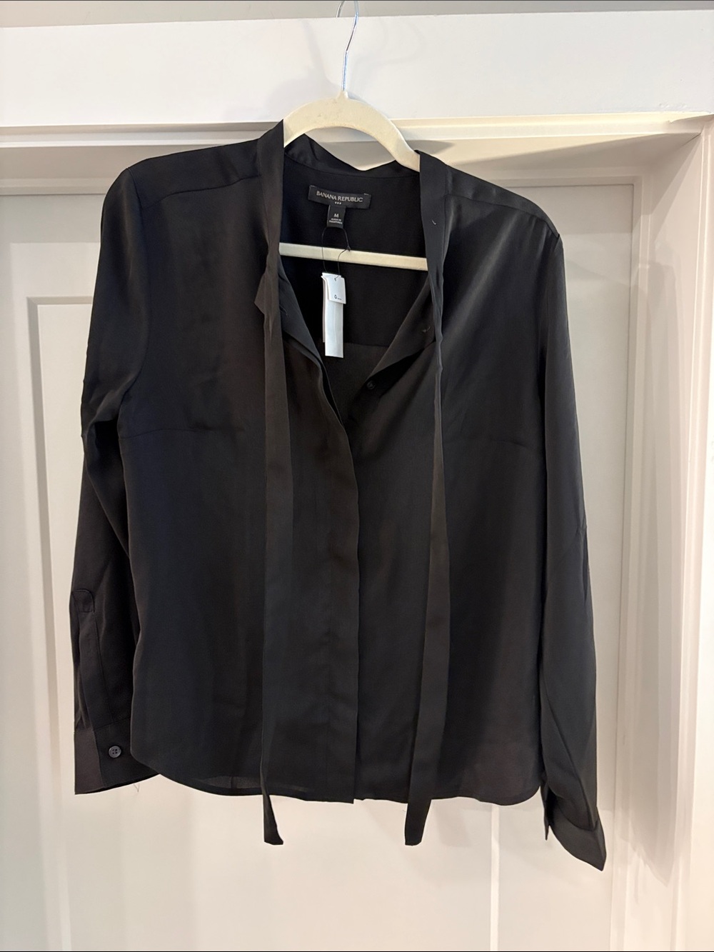 Banana Republic Black Silk Tie-Neck Blouse